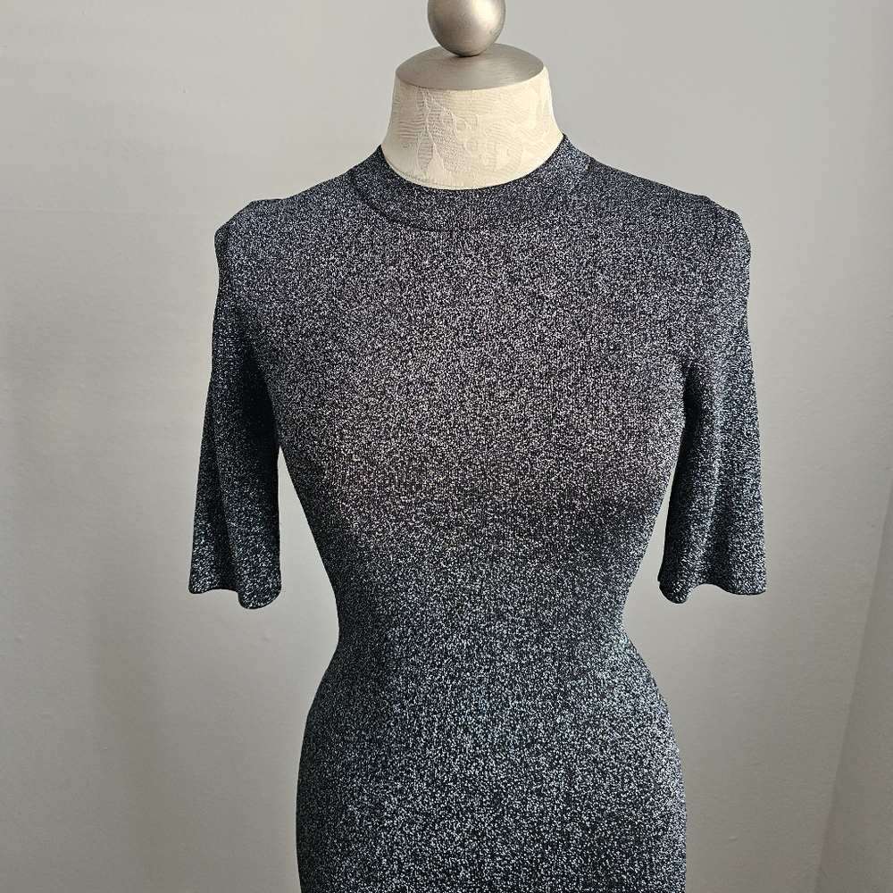 Reiss Lina Lurex Metallic Blue Black Body Con Party Dress 6 - Picture 5 of 9